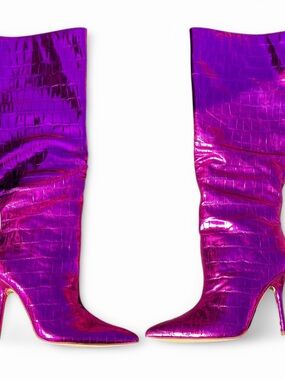 Women's Shimmer Knee-High Heeled Boots - Pink